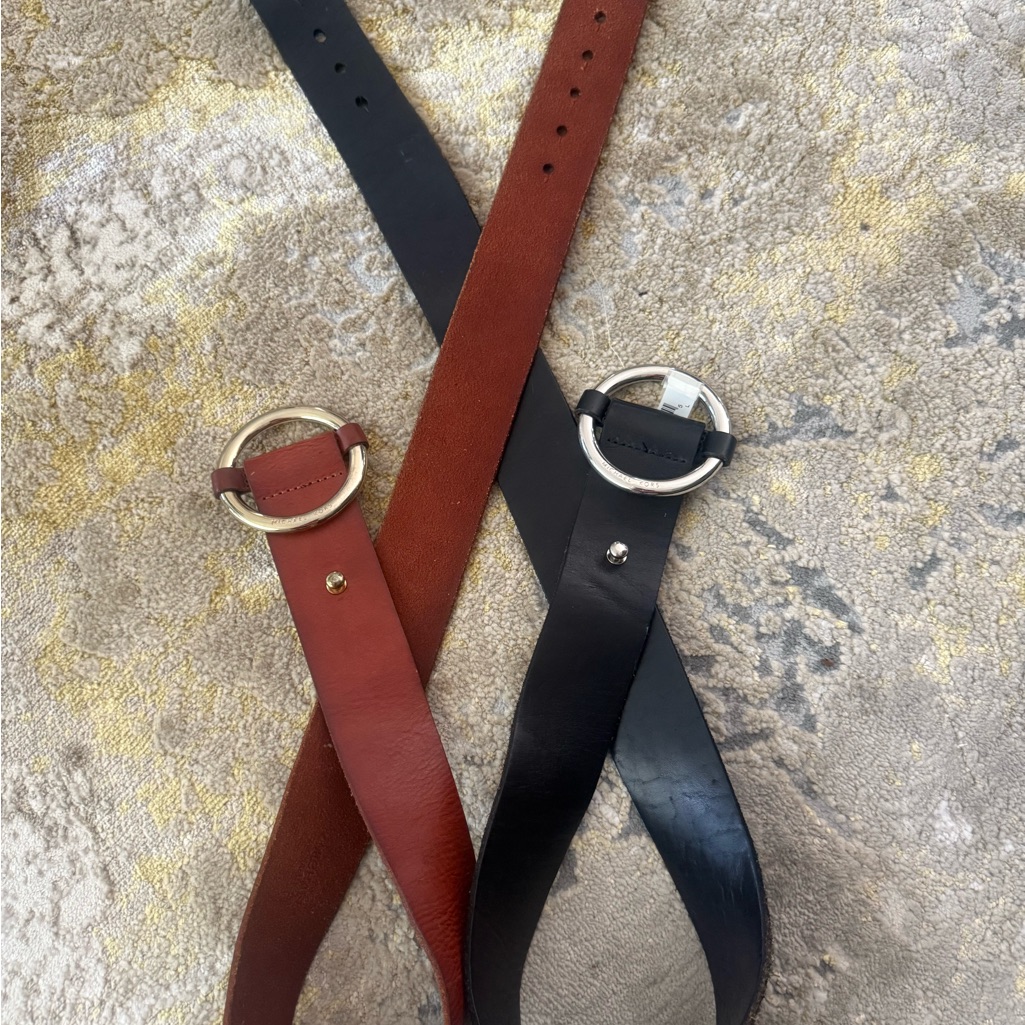 Michael Kors Black And Brown Leather Belts With Silver Buckles